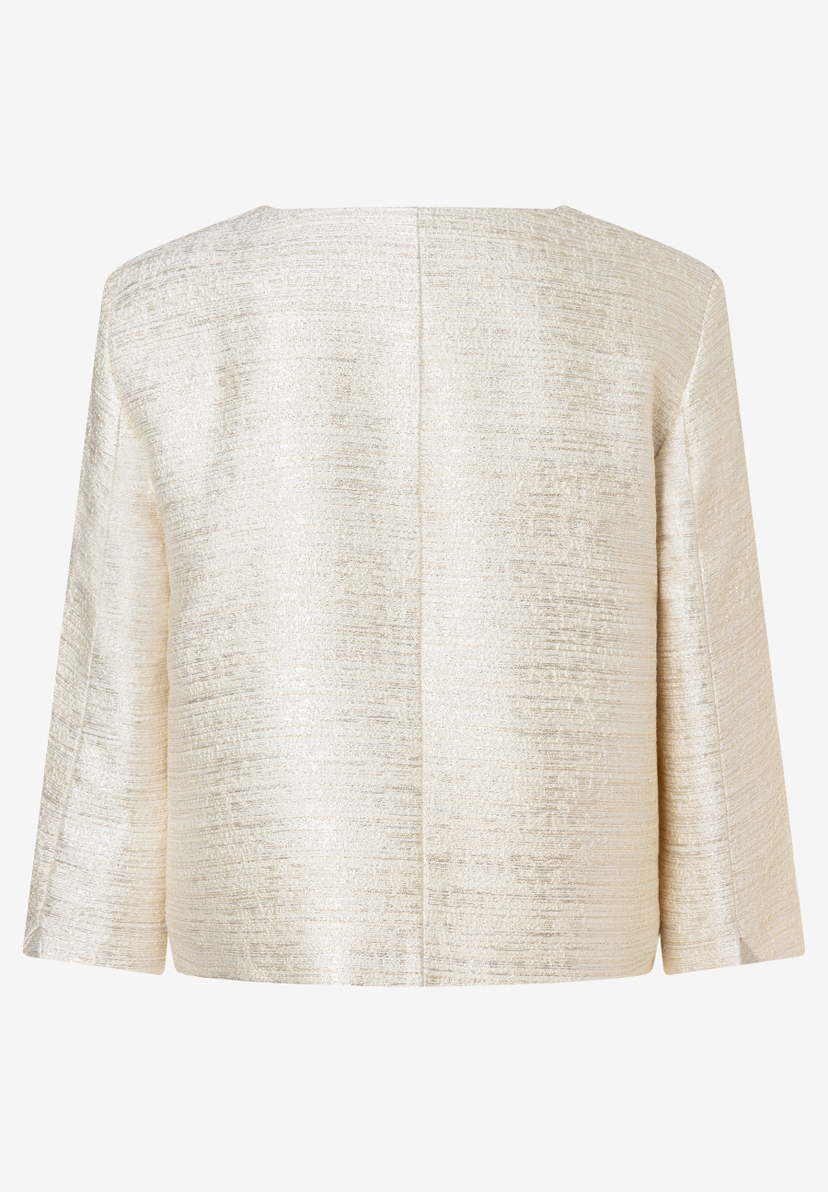 Ein MORE & MORE Blazer mit geradem Schnitt in metallischem Beige von hinten. Ein MORE & MORE Blazer mit geradem Schnitt in metallischem Beige von hinten.